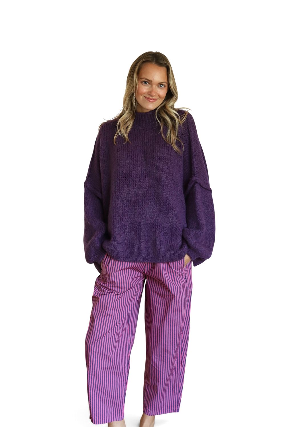 Turtleneck Fuzzy Sweater- Purple