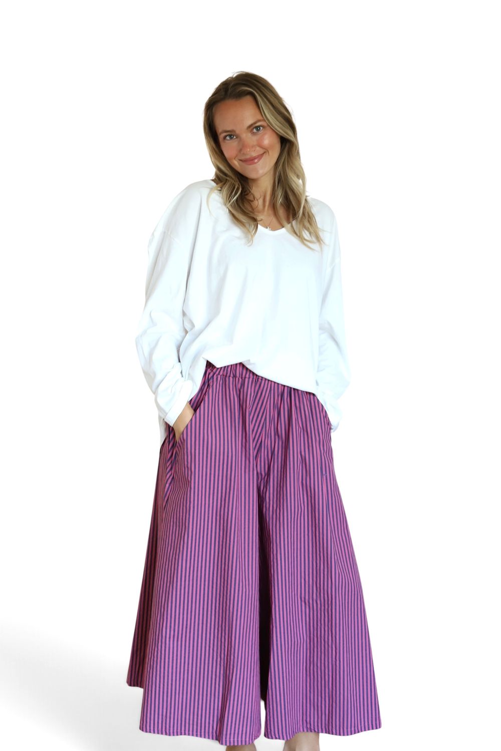 Kendall's Wide Leg Crops- Mariner Cranberry Stripe