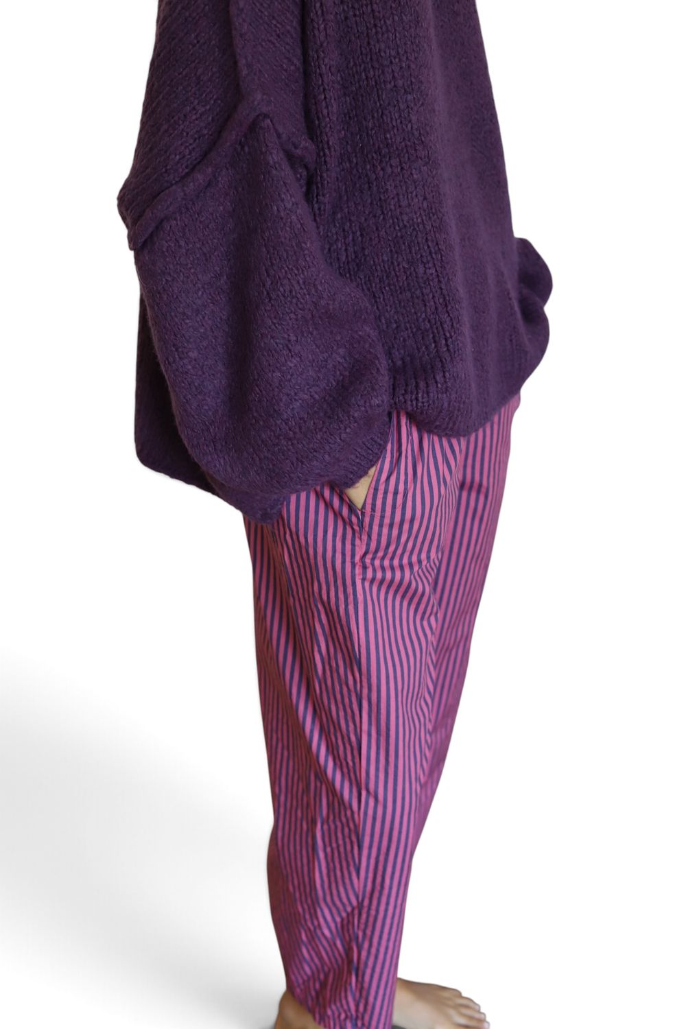 Poplin Trousers- Mariner Cranberry Stripe
