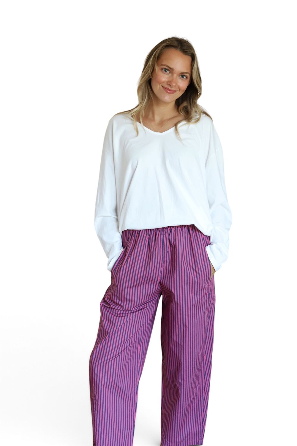 Poplin Trousers- Mariner Cranberry Stripe