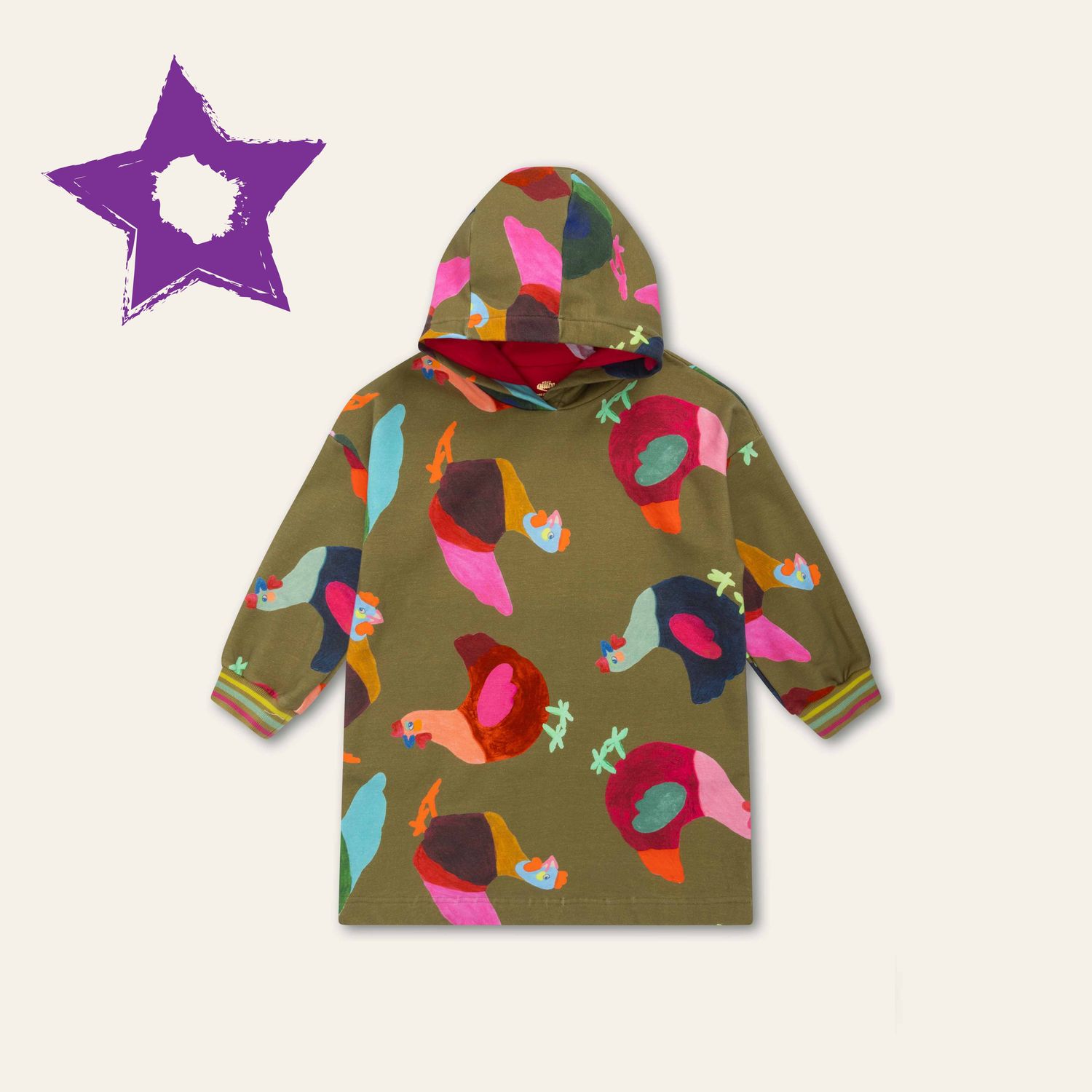 Oilily Daisy Long Sleeve Hooded Chicken Dress