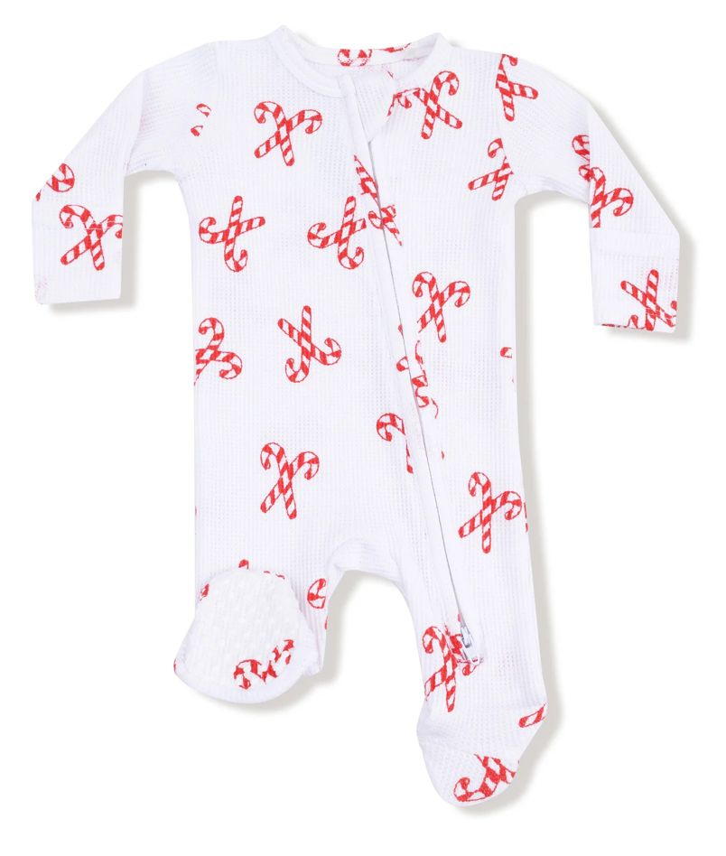 Candy Cane Bows - 2 Way Zipper Ruffle Back Footie