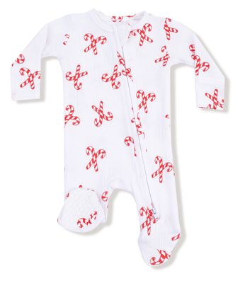 Candy Cane Bows - 2 Way Zipper Ruffle Back Footie