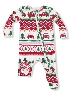 Red Truck Fair Isle - 2 Way Zipper Footie