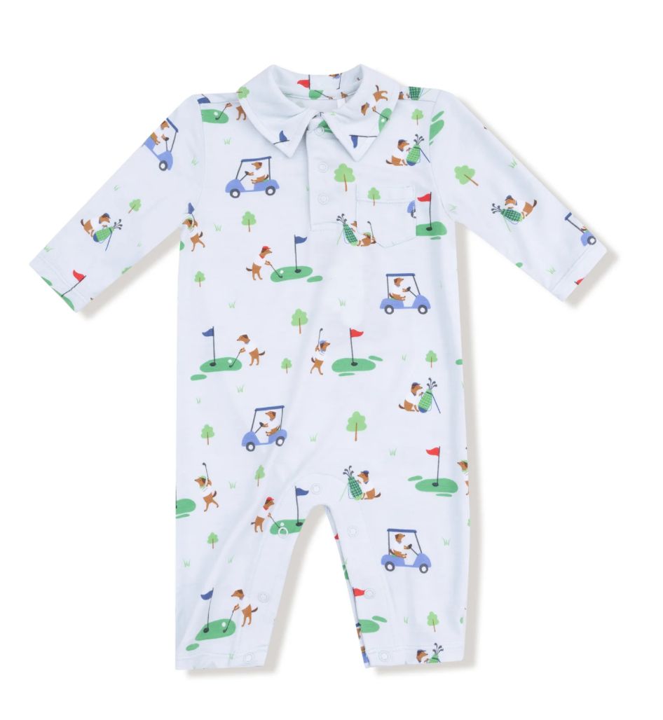 Dog Gone Golf - Blue - Polo Romper