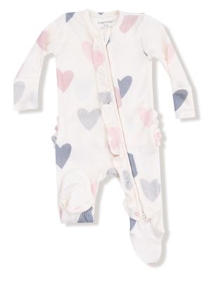 Hearts - Modal Rib - 2 Way Ruffle Zipper Footie