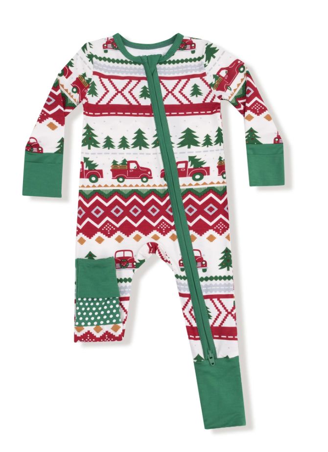 Red Truck Fair Isle - 2 Way Zipper Romper