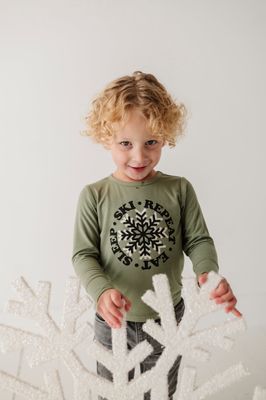 Olive Eat Sleep Ski LS Shirt