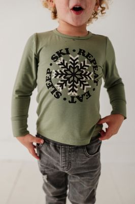 Olive Eat Sleep Ski LS Shirt