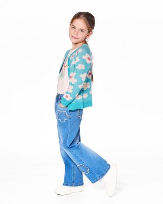 Blue Turquoise Flower Cardigan Sweater