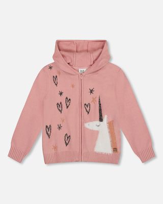 Zip Hooded Knit Cardigan Unicorn