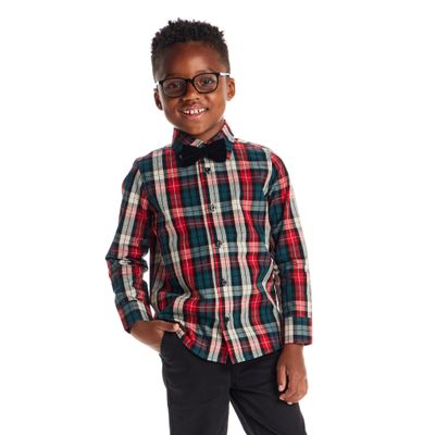 Plaid Christmas Shirt with Bow Tie