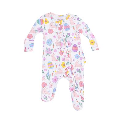 Easter Bunnies Pink Ruffle Zippered Footie