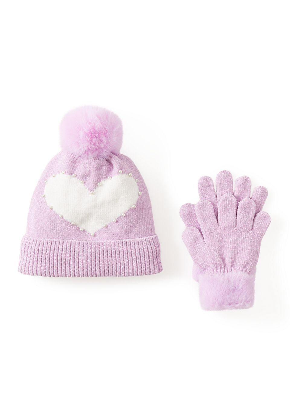 Heart Chenille Hat and Gloves