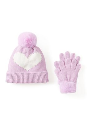 Heart Chenille Hat and Gloves