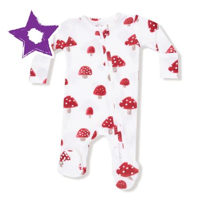 Painterly Mushrooms - 2 Way Zipper Footie