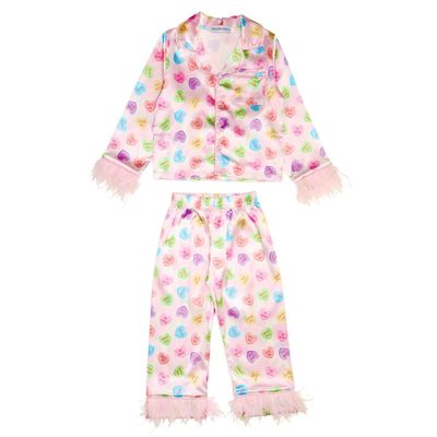 Sweetheart Feather Trim Silky Set