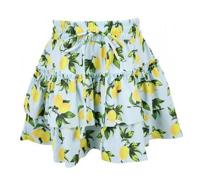 Aqua Big Lemon Rayon Skirt