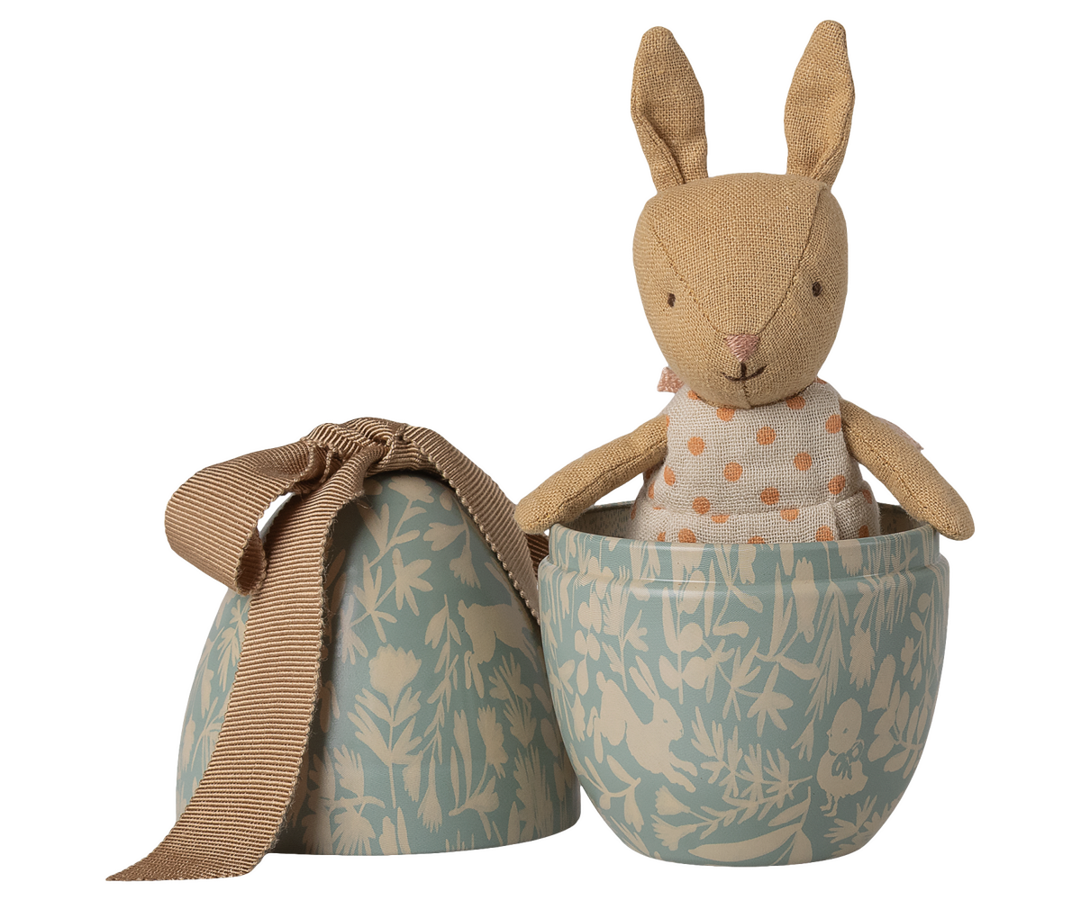 Easter Egg with micro Rabbit, small dusty blue
