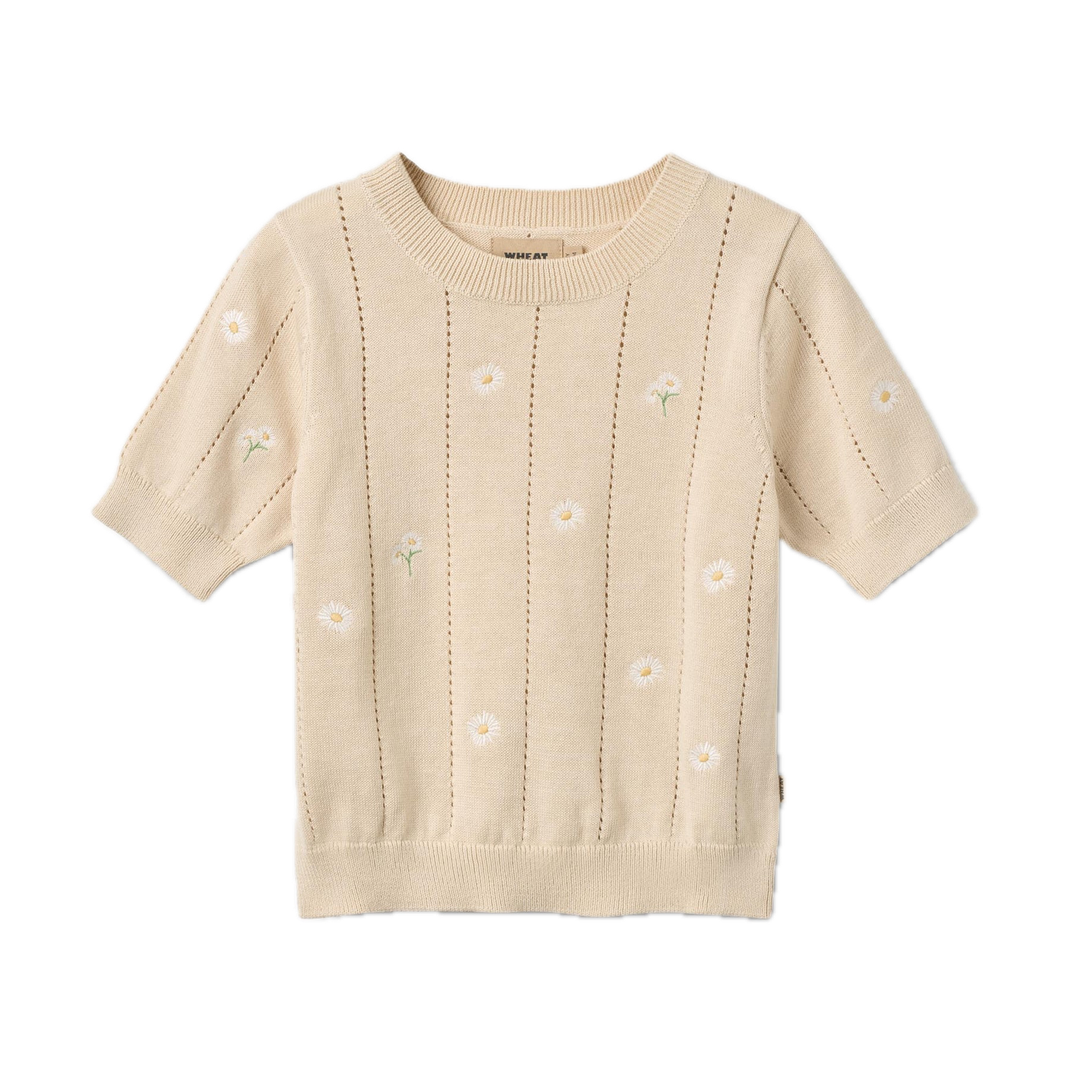 Malvina SS Top Sandshell White Flowers