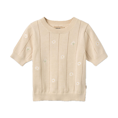 Malvina SS Top Sandshell White Flowers