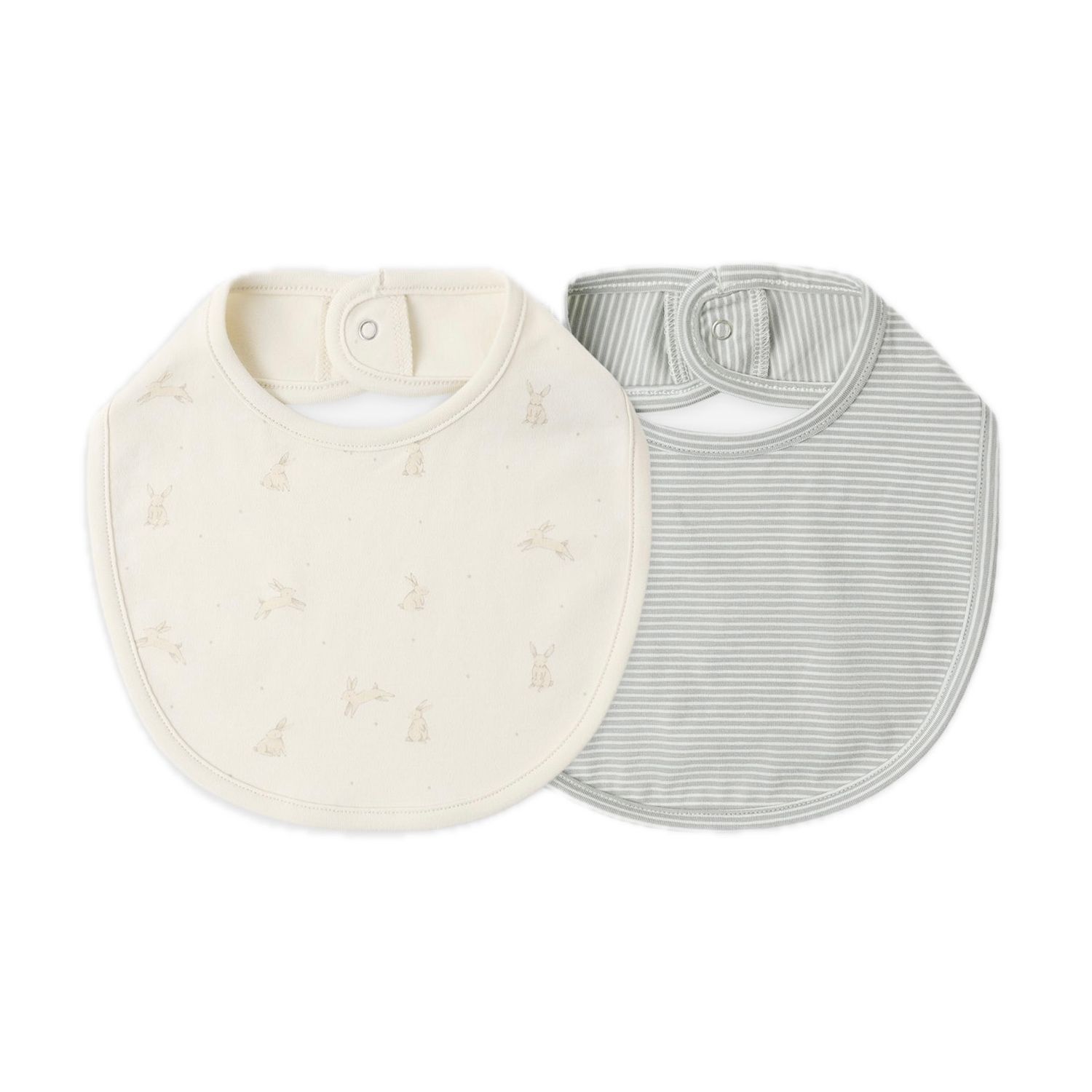 Jersey Snap Bib Bunnies Sage Microstripe