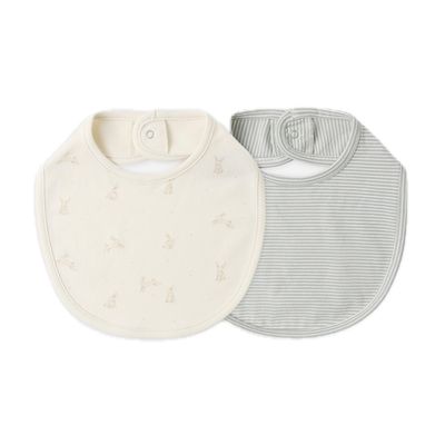 Jersey Snap Bib Bunnies Sage Microstripe