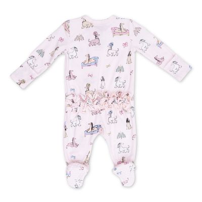 Fancy Hounds With Bows - 2 Way Ruffle Back Zipper Footie