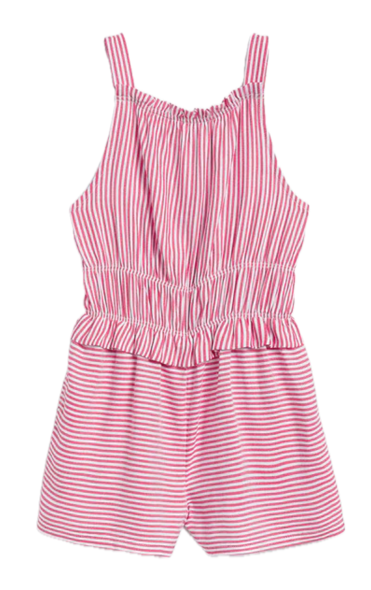 Pinstripe Romper White/Cherry