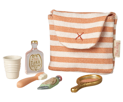 Toothbrush set in bag, Mouse-Coral stripe