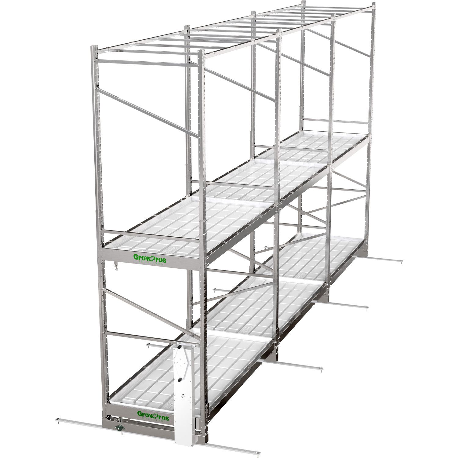 GROWPROS SOLUTIONS 2 TIER 4' x 8' ROLLING RACK W PLASTIC TRAYS