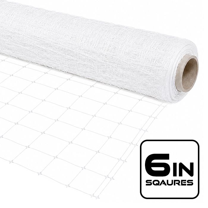 VineLine Durable Plastic Trellis Netting White Roll 10ft x 330ft w/ 6in Squares