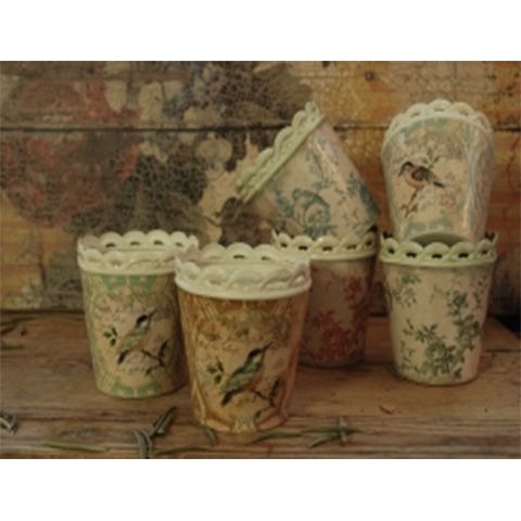 EACH TIN POT WITH BIRD