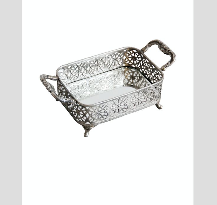 SMALL METAL TRAY W/MIRROTR