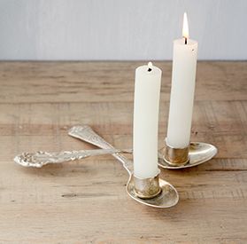 CANDLE HOLDER 2 SPOONS DESIGN SILVER PLATED