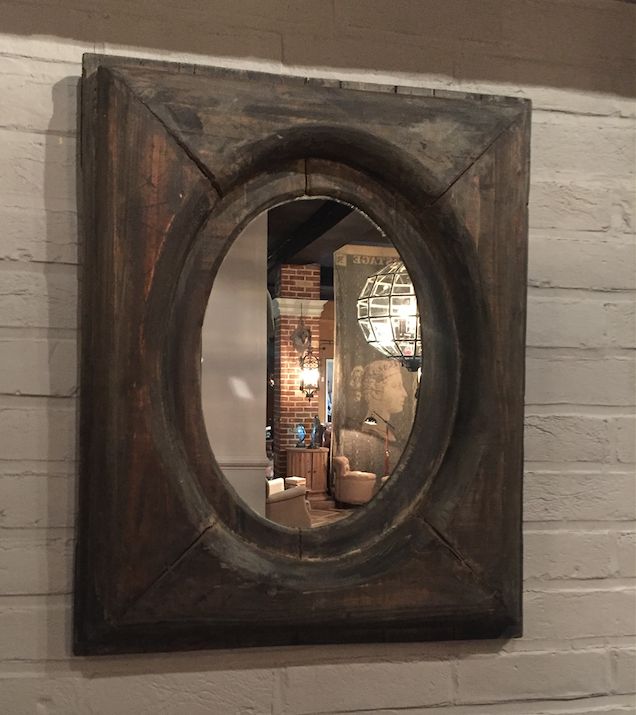 MIRROR OVAL WITH RECT WOODEN FRAME