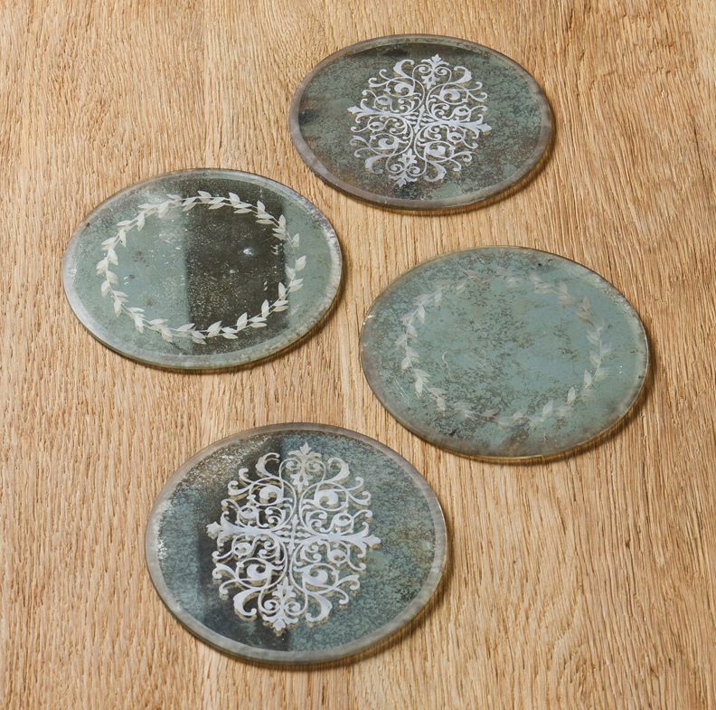 S/4 ROUND COASTER W/DECOR