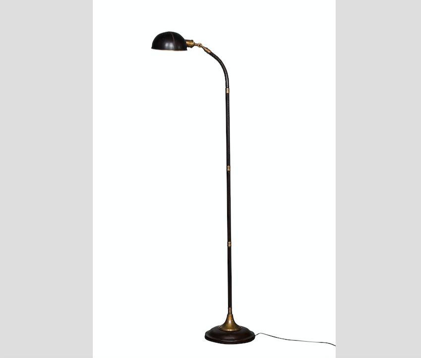 FLOOR LAMP W/LEATHER &amp; BRASS