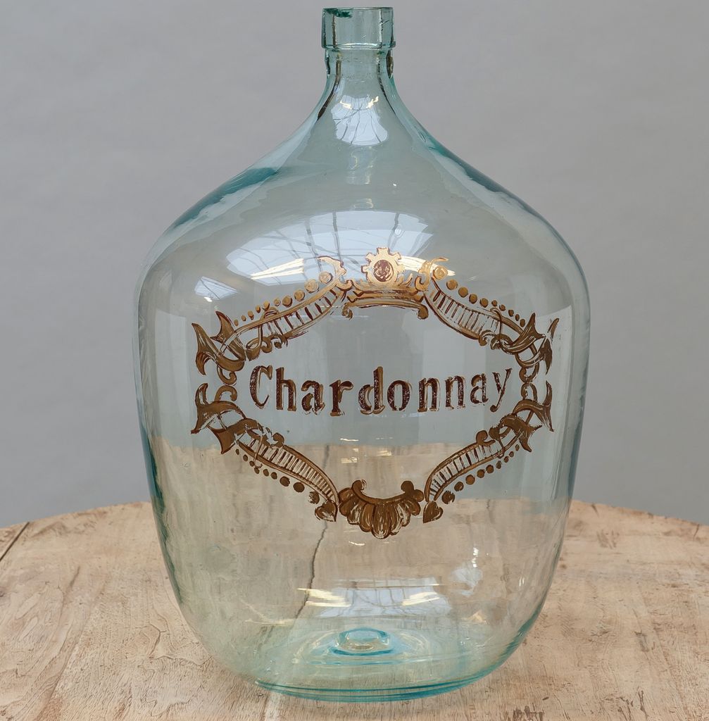 HANDPAINTED BLOWED BOWED BOTTLE&#39;CHARDONNAY&#39;