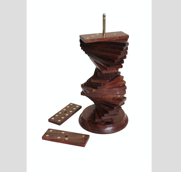 WOOD DOMINO GAME W/WOODEN DISPLAY