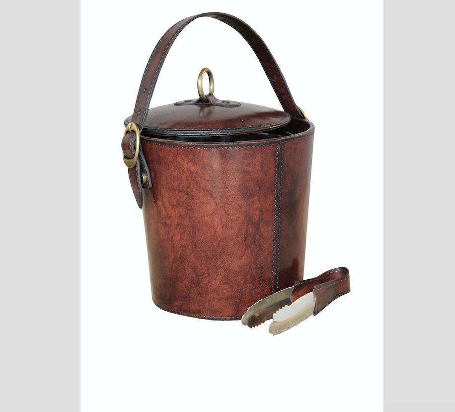 LEATHER BUCKET W/ICE TONG