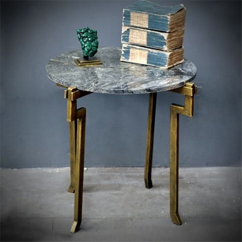 SIDE TABLE GREEN MARBLE TOP &amp; GOLDEN IRON