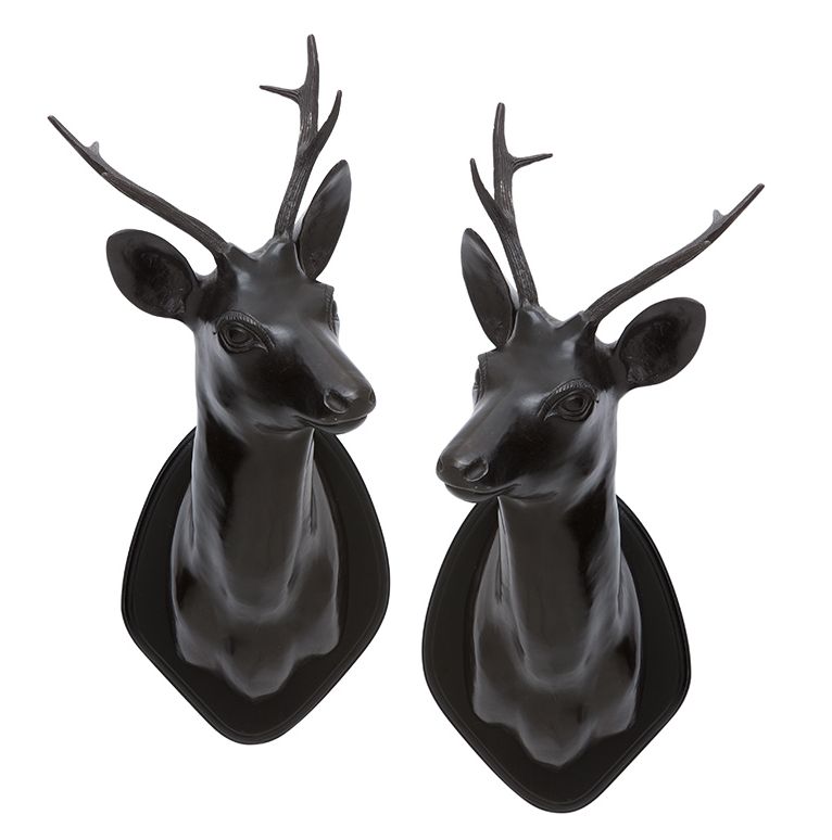 STAG HEAD SET OF 2 BLK