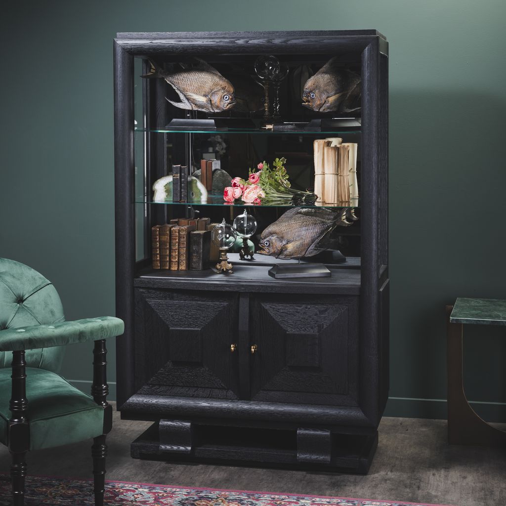 REAL ANTIQUE 1940 BLACK GLASS DISPLAY