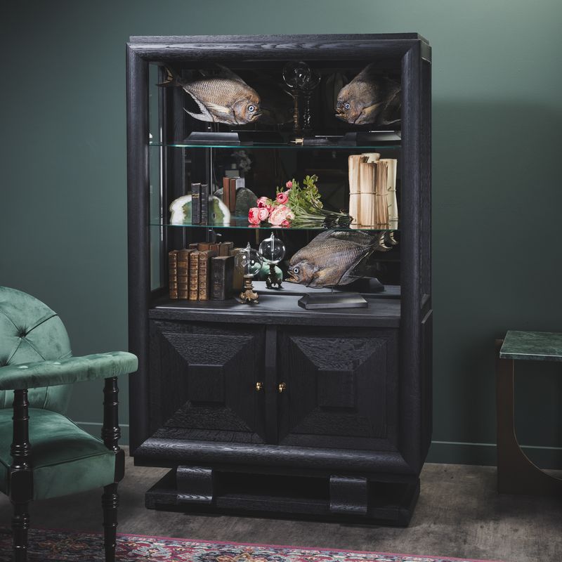 REAL ANTIQUE 1940 BLACK GLASS DISPLAY