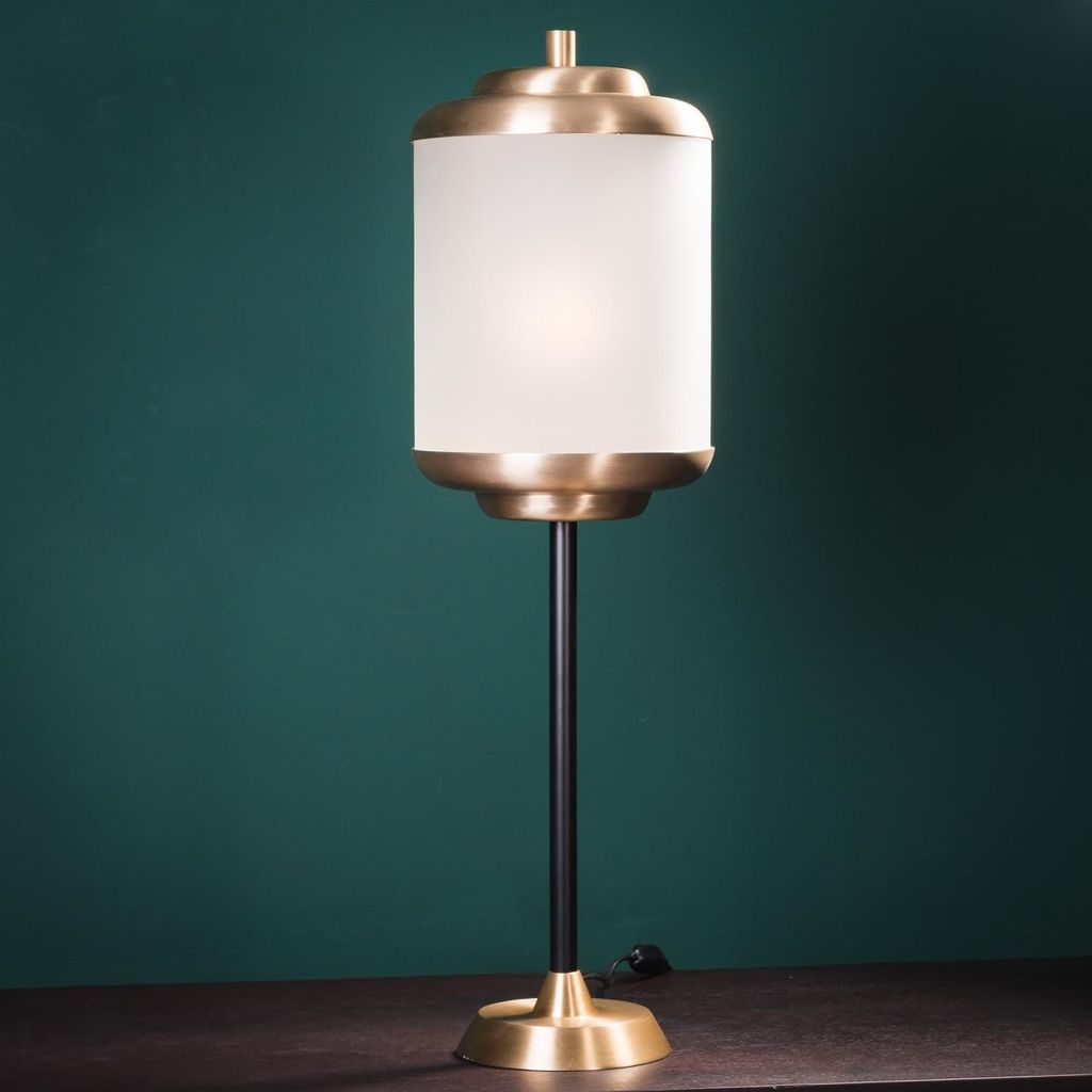 TABLE LAMP SATIN BRASS WITH FROZEN GLASS