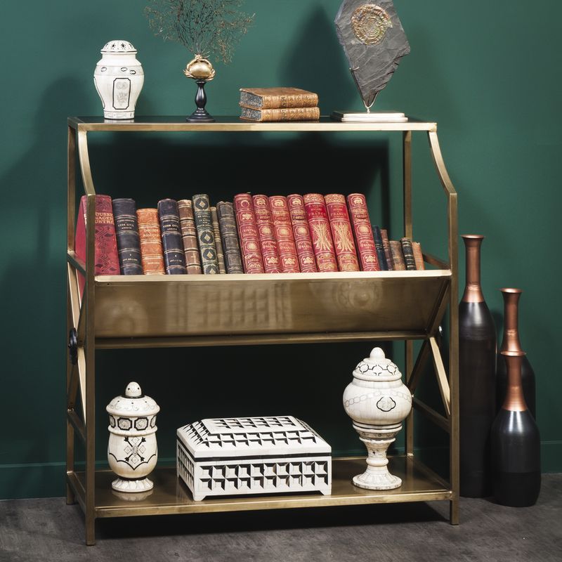 INCLINED BOOK RACK BRASS FINISH