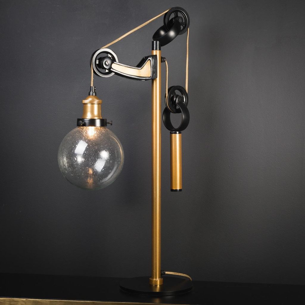 TABLE LAMP WITH COUNTERWEIGHT, BRASS AND BLACK