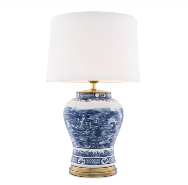 TABLE LAMP CHINESE BLUE CERAMIC INCL SHADE