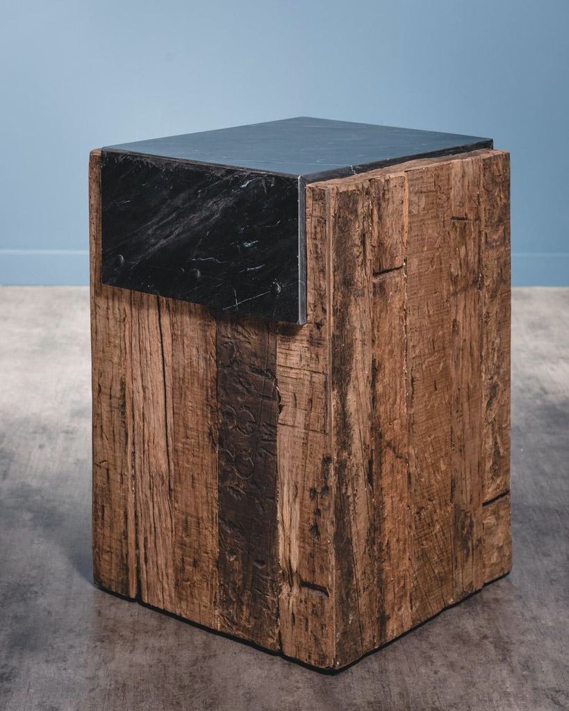 SIDE TABLE RAILWAY SLEEPERS AND BLACK MARBLE